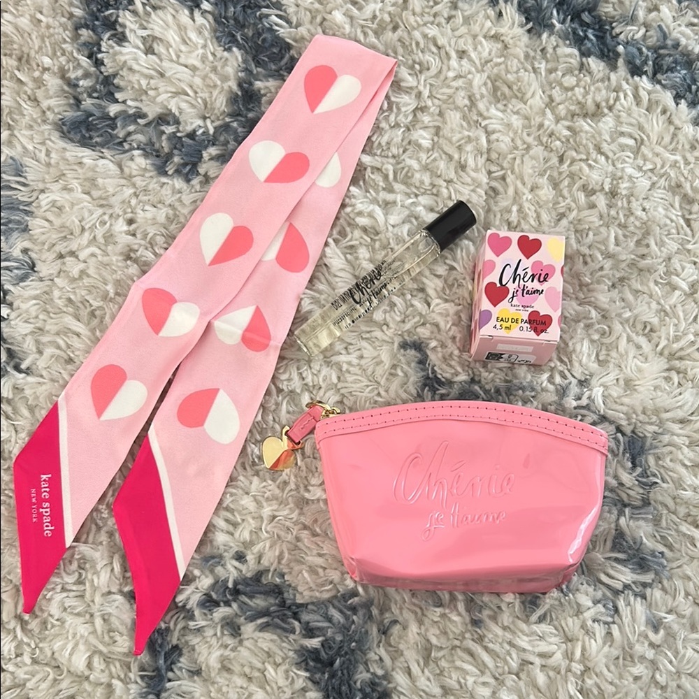 Kate Spade Pink Heart Scarf and Cherie Perfume Set